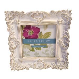 Laura Ashley White Gold Picture Frame Textured Resin 4 X 4 Baby Shower Bridal